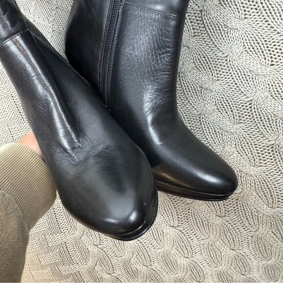 Audrey Brooke Black Knee-High Leather High Heel Platform Wide Calf Boots - Picture 4 of 7